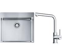 Set lavello in acciaio Franke Box 127.0369.295, rubinetto da cucina Franke Lina 115.0712.420