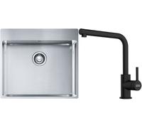 Set lavello in acciaio Franke Box 127.0369.295, rubinetto da cucina Franke Lina 115.0712.435