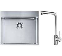 Set lavello in acciaio Franke Box 127.0369.295, rubinetto da cucina Franke Sirius Side 115.0668.280