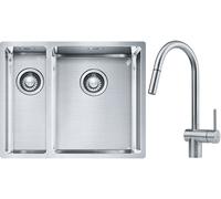Set lavello in acciaio Franke Box 127.0369.916, rubinetto da cucina Franke Atlas 115.0590.047