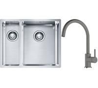 Set lavello in acciaio Franke Box 127.0369.916, rubinetto da cucina Franke Lina 115.0626.022
