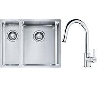 Set lavello in acciaio Franke Box 127.0369.916, rubinetto da cucina Franke Lina 115.0693.229