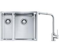 Set lavello in acciaio Franke Box 127.0369.916, rubinetto da cucina Franke Sirius Side 115.0668.280