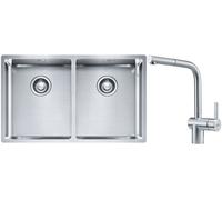 Set lavello in acciaio Franke Box 127.0370.188, rubinetto da cucina Franke Atlas 115.0521.439