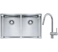 Set lavello in acciaio Franke Box 127.0370.188, rubinetto da cucina Franke Atlas 115.0590.047