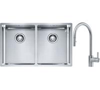 Set lavello in acciaio Franke Box 127.0370.188, rubinetto da cucina Franke Eos 115.0590.045