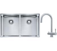 Set lavello in acciaio Franke Box 127.0370.188, rubinetto da cucina Franke Eos 120.0179.979