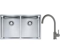 Set lavello in acciaio Franke Box 127.0370.188, rubinetto da cucina Franke Lina 115.0626.022