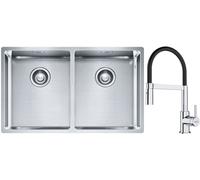 Set lavello in acciaio Franke Box 127.0370.188, rubinetto da cucina Franke Lina 115.0626.085