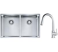Set lavello in acciaio Franke Box 127.0370.188, rubinetto da cucina Franke Lina 115.0693.229