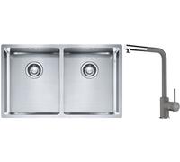 Set lavello in acciaio Franke Box 127.0370.188, rubinetto da cucina Franke Sirius Side 115.0668.280