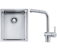 Set lavello in acciaio Franke Box 127.0453.653, rubinetto da cucina Franke Atlas 115.0521.439