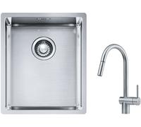 Set lavello in acciaio Franke Box 127.0453.653, rubinetto da cucina Franke Atlas 115.0590.047