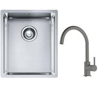 Set lavello in acciaio Franke Box 127.0453.653, rubinetto da cucina Franke Lina 115.0626.022