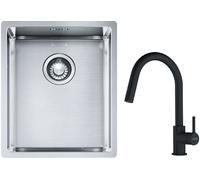 Set lavello in acciaio Franke Box 127.0453.653, rubinetto da cucina Franke Lina 115.0626.053