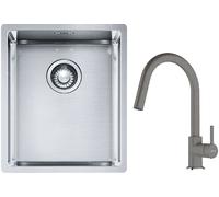 Set lavello in acciaio Franke Box 127.0453.653, rubinetto da cucina Franke Lina 115.0626.057