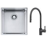 Set lavello in acciaio Franke Box 127.0453.654, rubinetto da cucina Franke Eos 115.0613.671