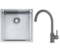 Set lavello in acciaio Franke Box 127.0453.654, rubinetto da cucina Franke Lina 115.0626.022