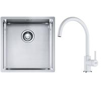 Set lavello in acciaio Franke Box 127.0453.654, rubinetto da cucina Franke Lina 115.0626.024