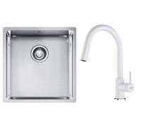 Set lavello in acciaio Franke Box 127.0453.654, rubinetto da cucina Franke Lina 115.0626.081
