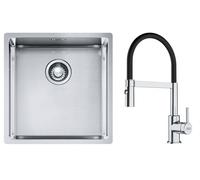 Set lavello in acciaio Franke Box 127.0453.654, rubinetto da cucina Franke Lina 115.0626.085