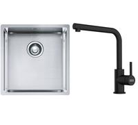 Set lavello in acciaio Franke Box 127.0453.654, rubinetto da cucina Franke Lina 115.0712.435