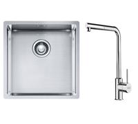 Set lavello in acciaio Franke Box 127.0453.654, rubinetto da cucina Franke Sirius Side 115.0668.280