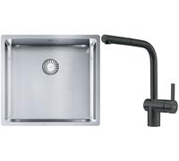 Set lavello in acciaio Franke Box 127.0453.655, rubinetto da cucina Franke Atlas 115.0550.427
