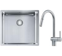 Set lavello in acciaio Franke Box 127.0453.655, rubinetto da cucina Franke Atlas 115.0590.047
