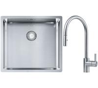 Set lavello in acciaio Franke Box 127.0453.655, rubinetto da cucina Franke Eos 115.0590.045