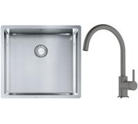 Set lavello in acciaio Franke Box 127.0453.655, rubinetto da cucina Franke Lina 115.0626.022