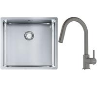 Set lavello in acciaio Franke Box 127.0453.655, rubinetto da cucina Franke Lina 115.0626.057