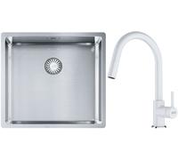 Set lavello in acciaio Franke Box 127.0453.655, rubinetto da cucina Franke Lina 115.0626.081