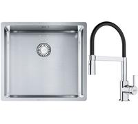 Set lavello in acciaio Franke Box 127.0453.655, rubinetto da cucina Franke Lina 115.0626.085