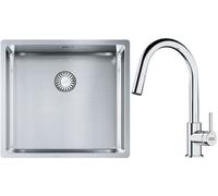 Set lavello in acciaio Franke Box 127.0453.655, rubinetto da cucina Franke Lina 115.0693.229