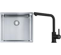 Set lavello in acciaio Franke Box 127.0453.655, rubinetto da cucina Franke Lina 115.0712.435