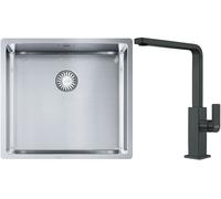 Set lavello in acciaio Franke Box 127.0453.655, rubinetto da cucina Franke Mythos 115.0550.441