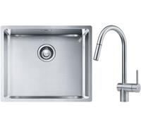 Set lavello in acciaio Franke Box 127.0453.656, rubinetto da cucina Franke Atlas 115.0590.047