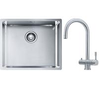 Set lavello in acciaio Franke Box 127.0453.656, rubinetto da cucina Franke Eos 120.0179.979