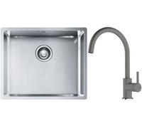 Set lavello in acciaio Franke Box 127.0453.656, rubinetto da cucina Franke Lina 115.0626.022