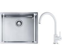 Set lavello in acciaio Franke Box 127.0453.656, rubinetto da cucina Franke Lina 115.0626.024