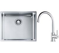 Set lavello in acciaio Franke Box 127.0453.656, rubinetto da cucina Franke Lina 115.0693.228