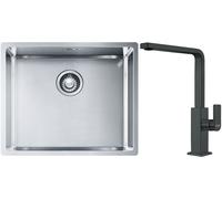 Set lavello in acciaio Franke Box 127.0453.656, rubinetto da cucina Franke Mythos 115.0550.441