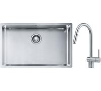 Set lavello in acciaio Franke Box 127.0453.658, rubinetto da cucina Franke Atlas 115.0590.047