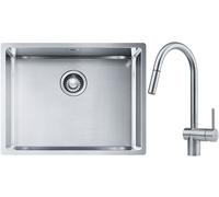 Set lavello in acciaio Franke Box 127.0453.660, rubinetto da cucina Franke Atlas 115.0590.047