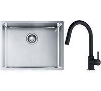 Set lavello in acciaio Franke Box 127.0453.660, rubinetto da cucina Franke Lina 115.0626.055