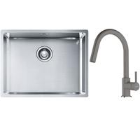 Set lavello in acciaio Franke Box 127.0453.660, rubinetto da cucina Franke Lina 115.0626.057
