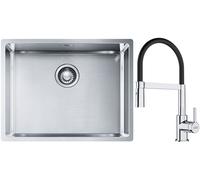Set lavello in acciaio Franke Box 127.0453.660, rubinetto da cucina Franke Lina 115.0626.085