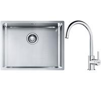 Set lavello in acciaio Franke Box 127.0453.660, rubinetto da cucina Franke Lina 115.0693.228