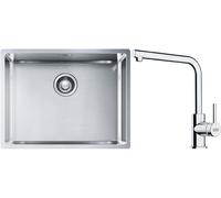 Set lavello in acciaio Franke Box 127.0453.660, rubinetto da cucina Franke Lina 115.0712.420